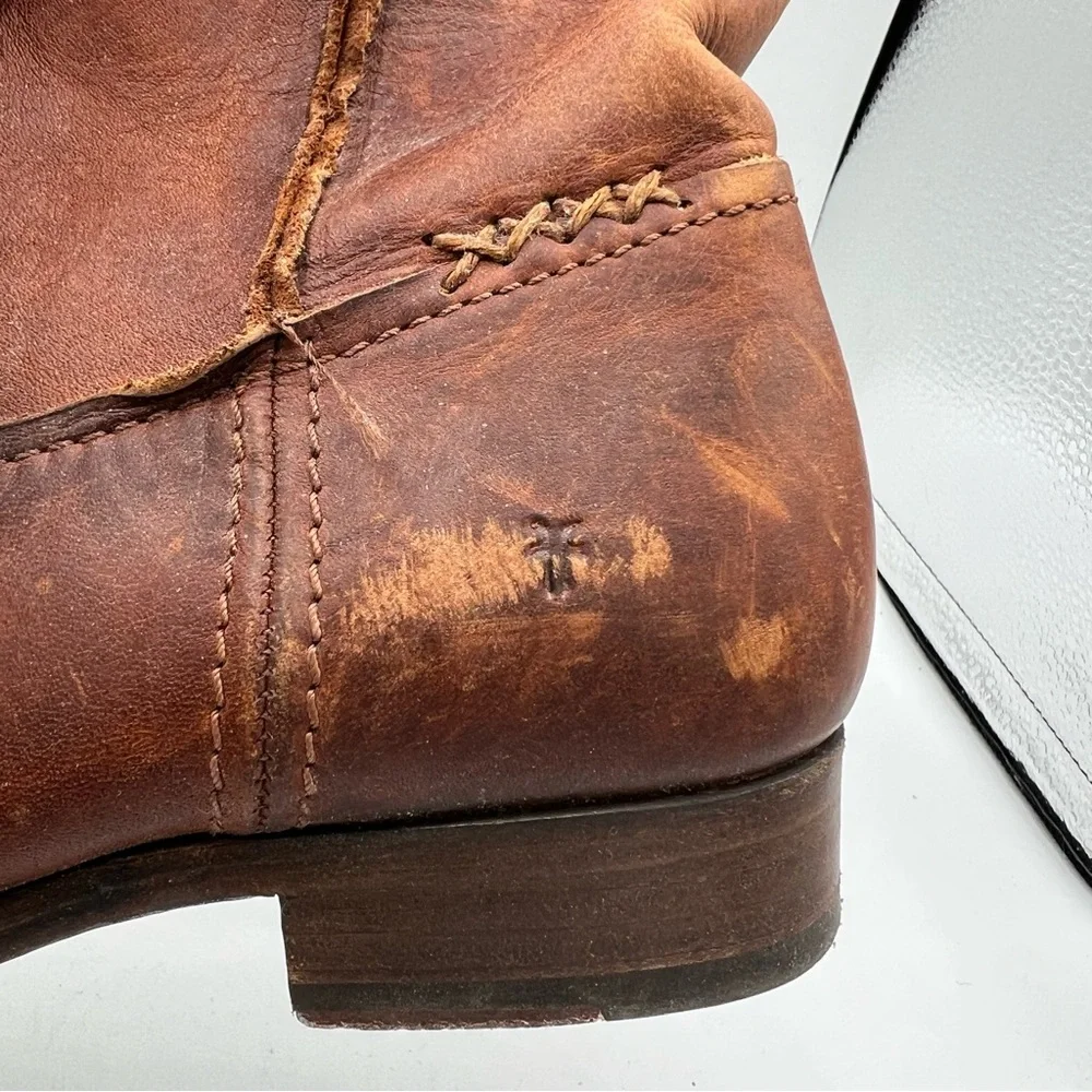 Frye Women's 78323‎ Cara Short Campus Cognac Brown Leather Riding Boots Sz 6.5 B